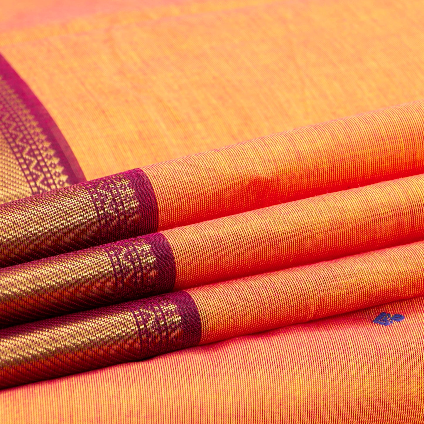 Peach And Maroon Kanchi Cotton Saree For Festive Wear PV MM KC 912 - Cotton Saree - Panjavarnam PV MM KC 912