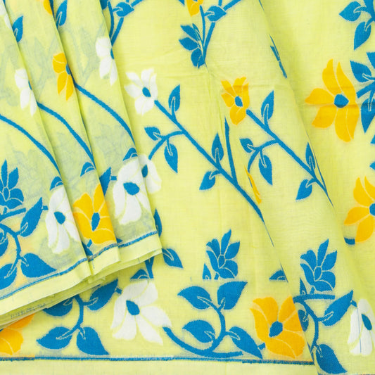 Lime Green And Blue Dhakai Jamdani Mulmul Silk Saree For Office Wear PV MJ 103