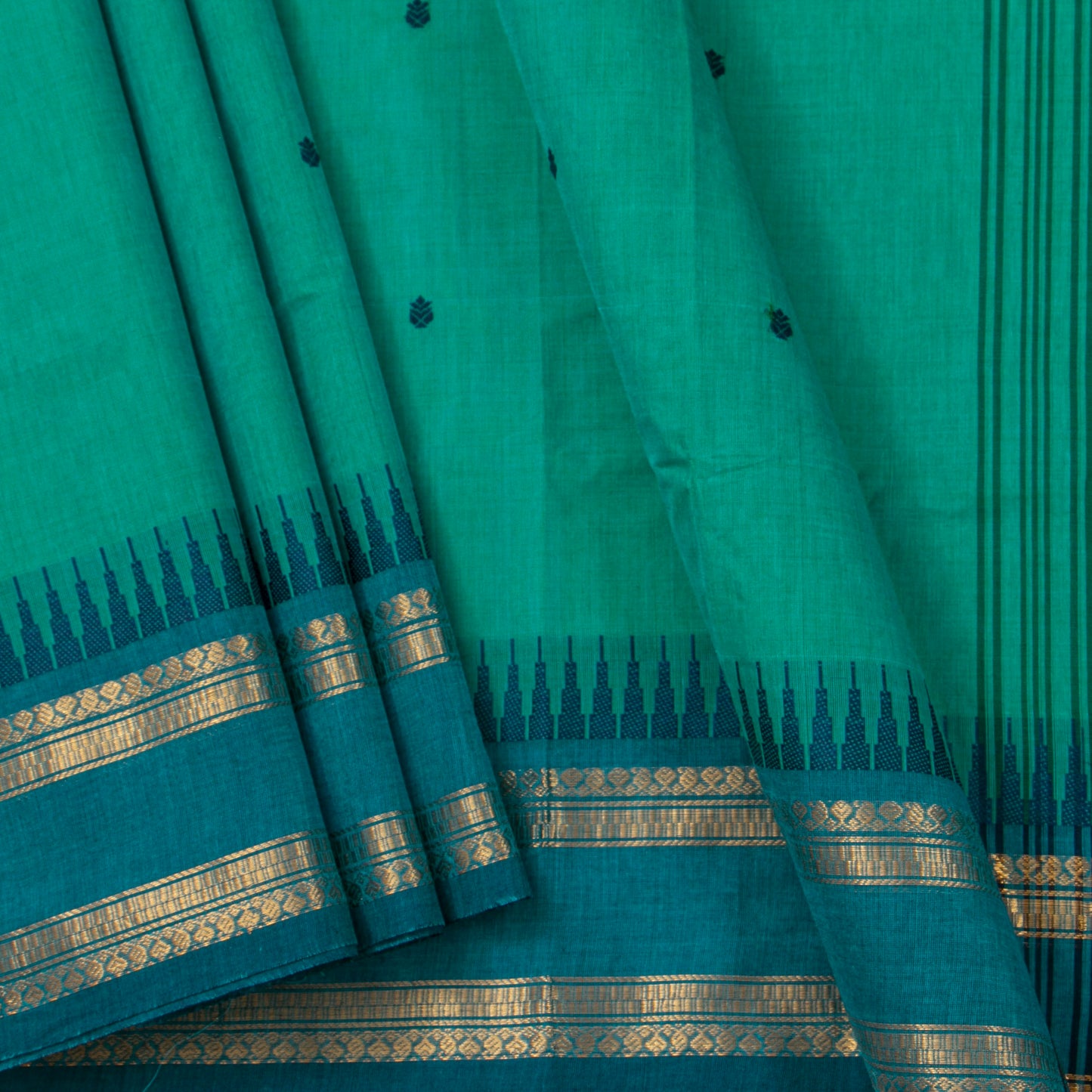 Teal And Blue Kanchi Cotton Saree For Festive Wear PV MM KC 914 - Cotton Saree - Panjavarnam PV MM KC 914