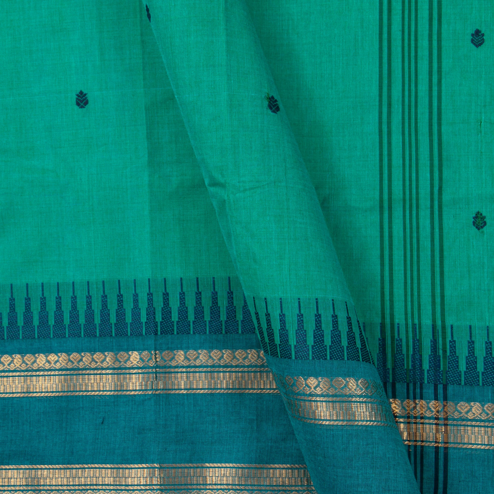 Teal And Blue Kanchi Cotton Saree For Festive Wear PV MM KC 914 - Cotton Saree - Panjavarnam PV MM KC 914