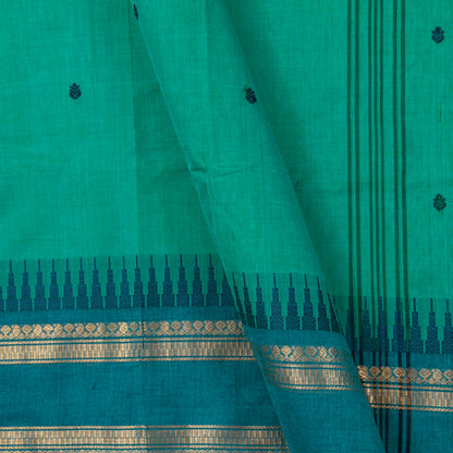 Teal And Blue Kanchi Cotton Saree For Festive Wear PV MM KC 914 - Cotton Saree - Panjavarnam PV MM KC 914