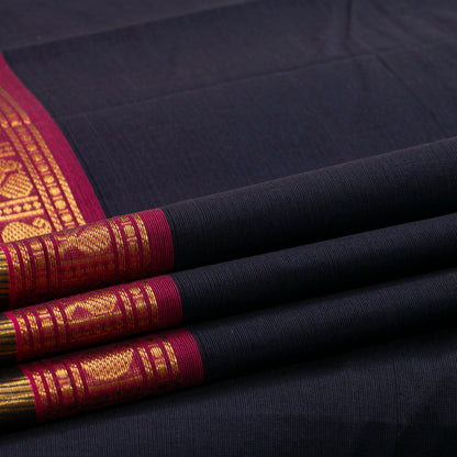 Navy Blue And Pink Kanchi Cotton Saree For Festive Wear PV MM KC 913 - Cotton Saree - Panjavarnam PV MM KC 913