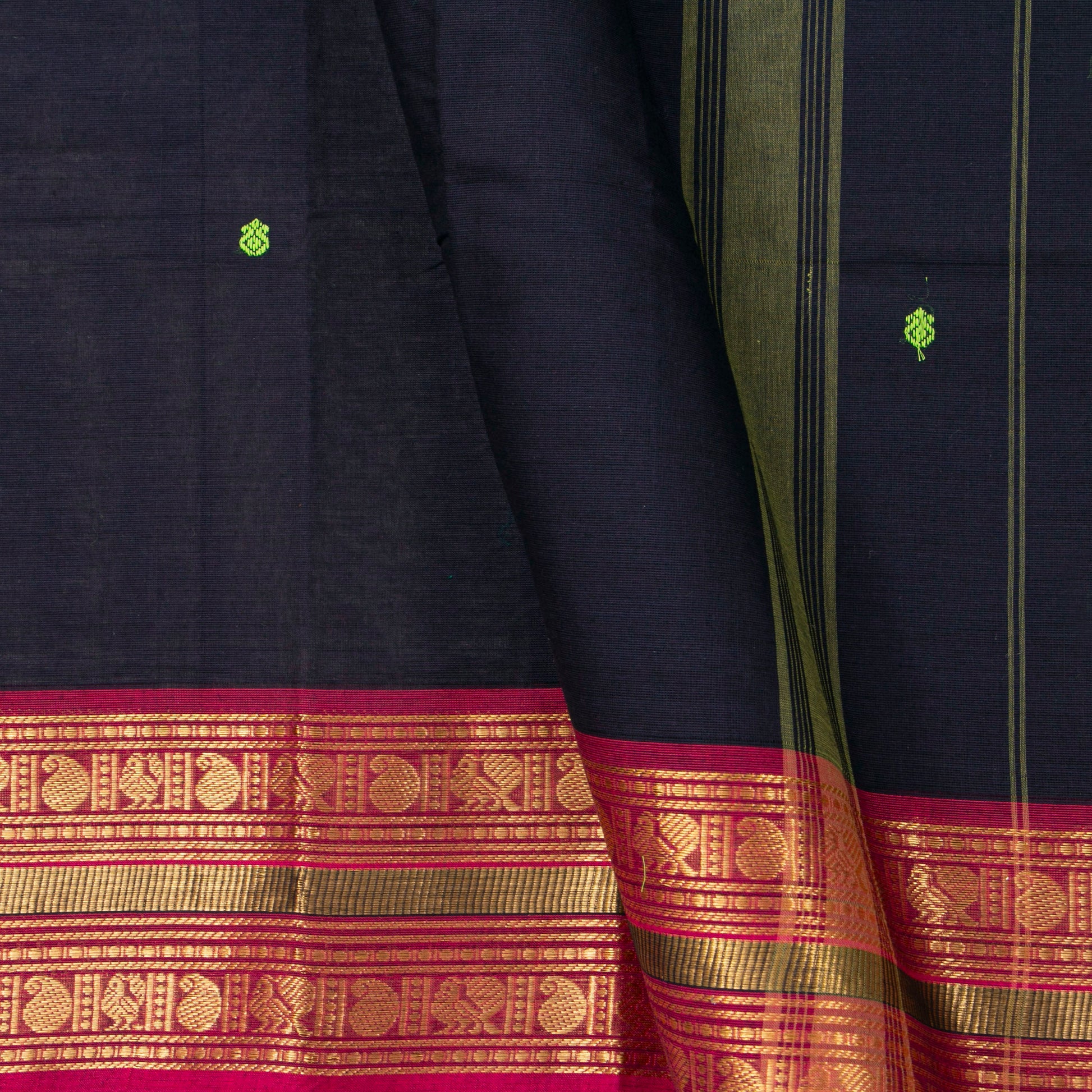Navy Blue And Pink Kanchi Cotton Saree For Festive Wear PV MM KC 913 - Cotton Saree - Panjavarnam PV MM KC 913