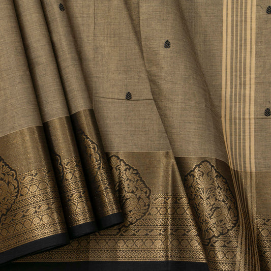 Fawn And Black Kanchi Cotton Saree For Festive Wear PV MM KC 889