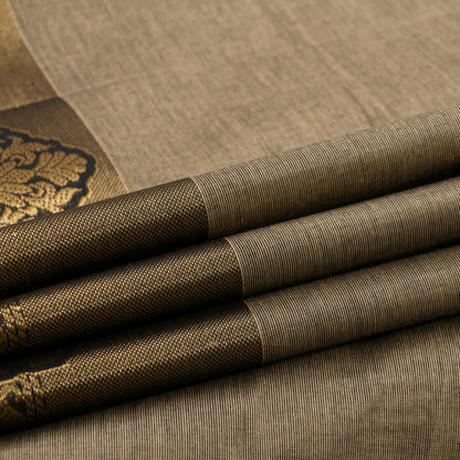 Fawn And Black Kanchi Cotton Saree For Festive Wear PV MM KC 889
