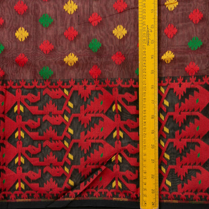 Red And Brown Dhakai Jamdani Mulmul Silk Saree For Party Wear PV MJ 101