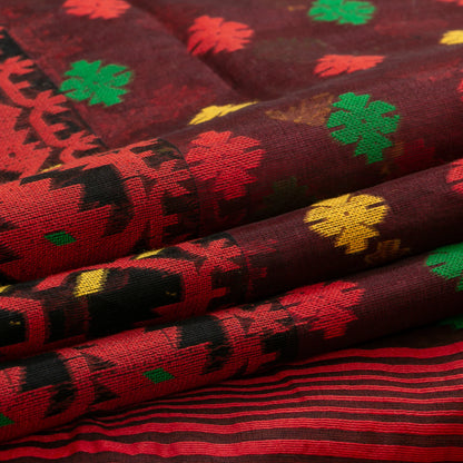 Red And Brown Dhakai Jamdani Mulmul Silk Saree For Party Wear PV MJ 101