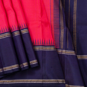 Pink And Navy Blue Kanchipuram Silk Saree For Festive Wear PV NYC 1521