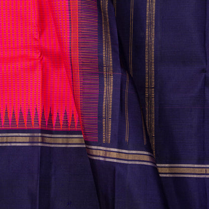 Pink And Navy Blue Kanchipuram Silk Saree For Festive Wear PV NYC 1521