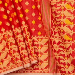 Red And Yellow Dhakai Jamdani Mulmul Silk Saree For Party Wear PV MJ 105