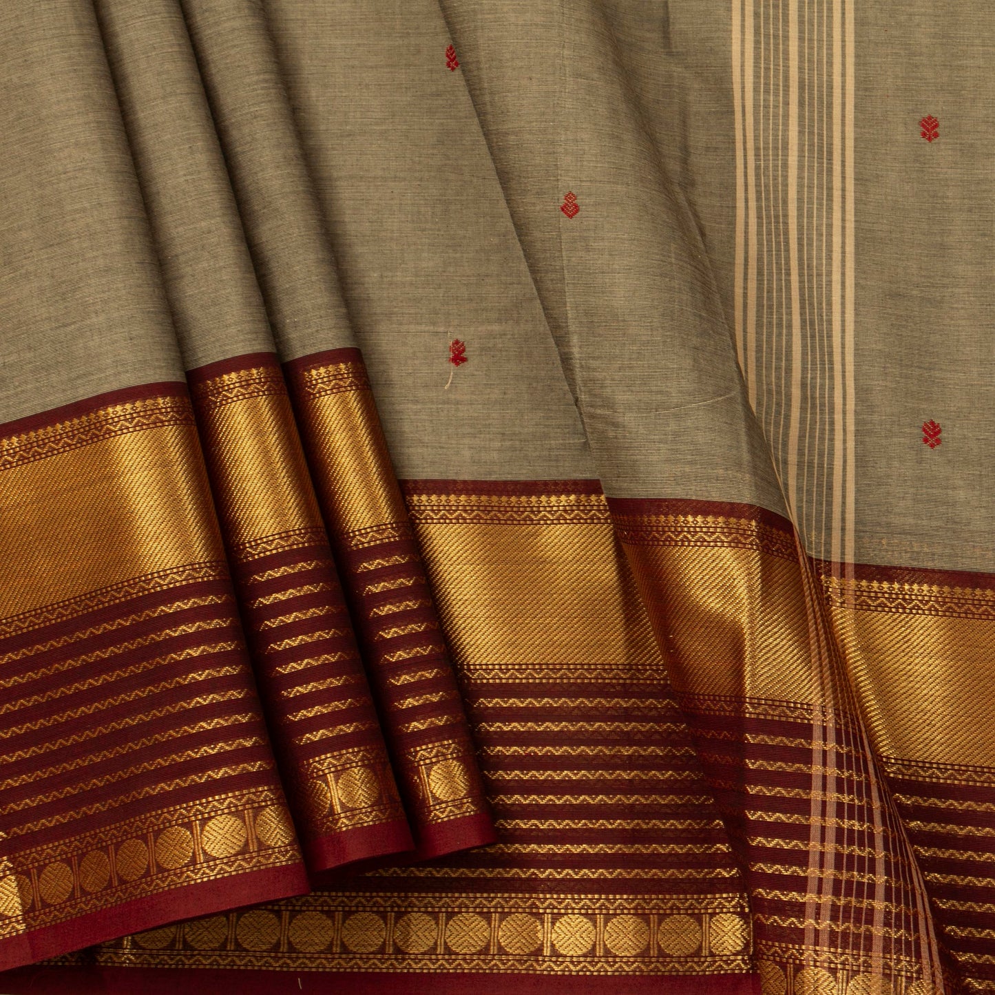 Fawn And Maroon Kanchi Cotton Saree For Festive Wear PV MM KC 890 - Cotton Saree - Panjavarnam PV MM KC 890