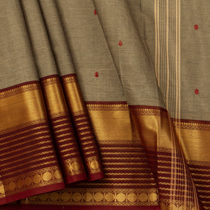 Fawn And Maroon Kanchi Cotton Saree For Festive Wear PV MM KC 890 - Cotton Saree - Panjavarnam PV MM KC 890