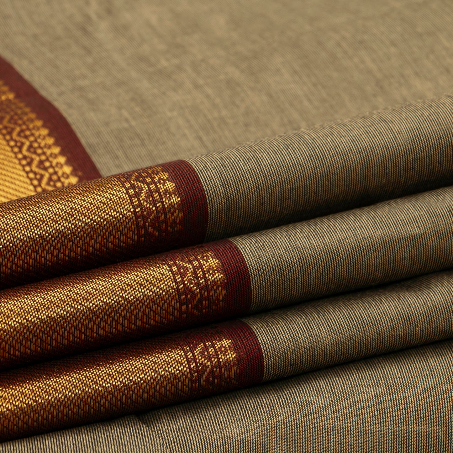 Fawn And Maroon Kanchi Cotton Saree For Festive Wear PV MM KC 890 - Cotton Saree - Panjavarnam PV MM KC 890