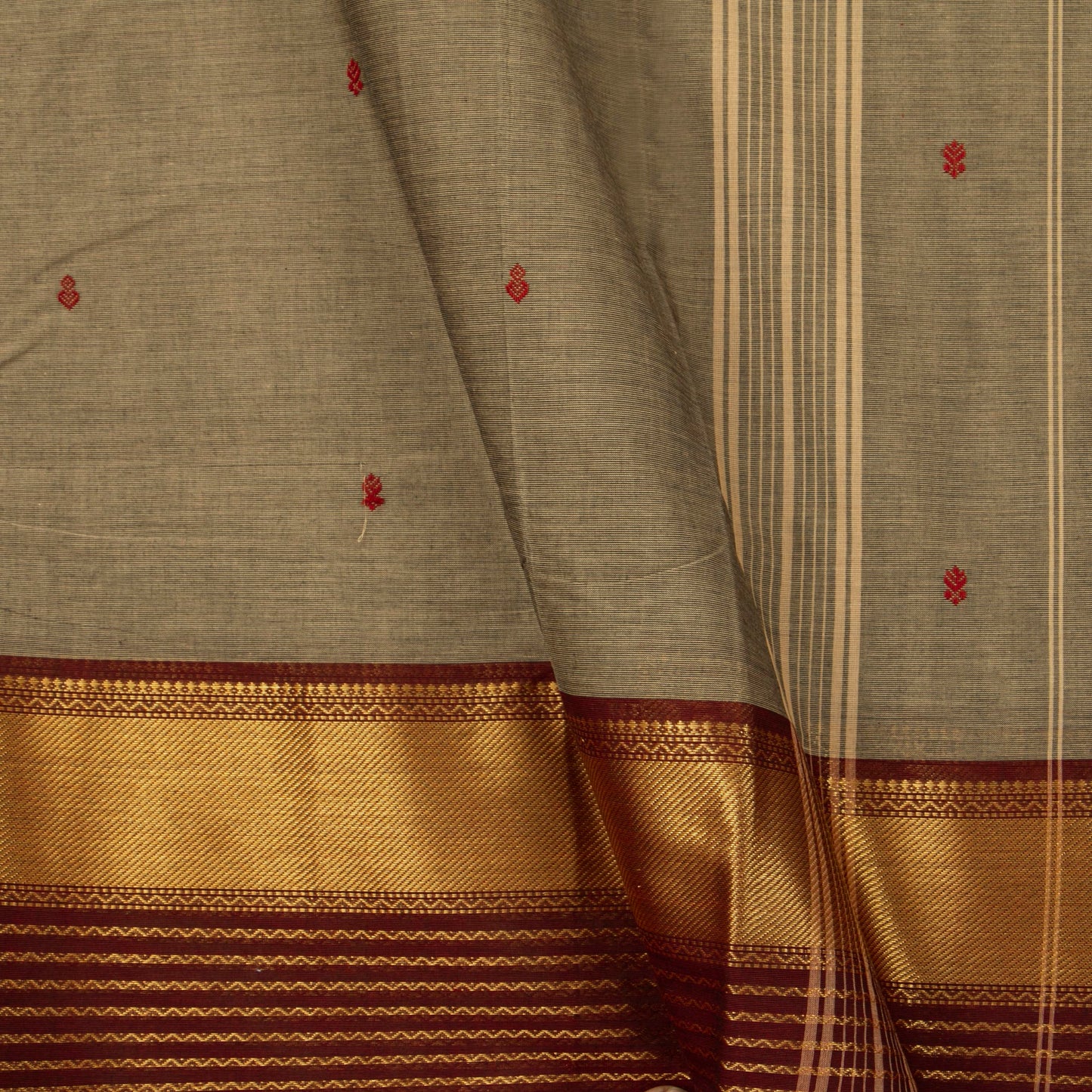 Fawn And Maroon Kanchi Cotton Saree For Festive Wear PV MM KC 890 - Cotton Saree - Panjavarnam PV MM KC 890