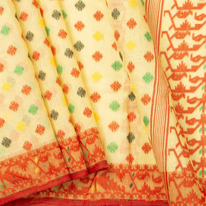 Pastel Yellow Dhakai Jamdhani Muslin Silk Saree For Office Wear PV MJ 106
