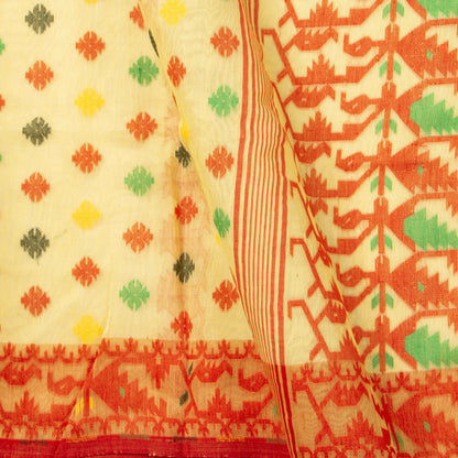 Pastel Yellow Dhakai Jamdhani Muslin Silk Saree For Office Wear PV MJ 106