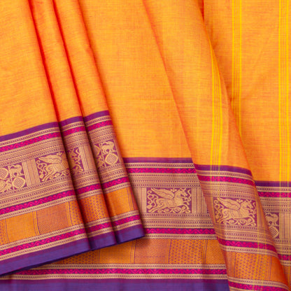 Yellow And Purple Kanchi Cotton Saree For Festive Wear PV MM KC 691