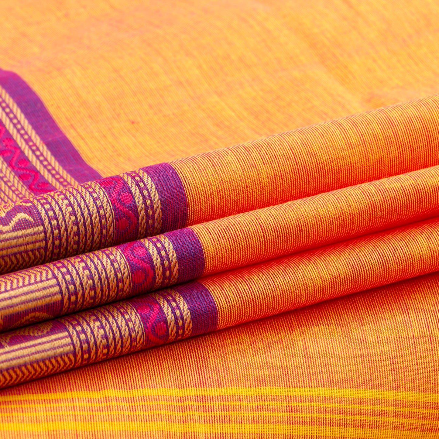 Yellow And Purple Kanchi Cotton Saree For Festive Wear PV MM KC 691