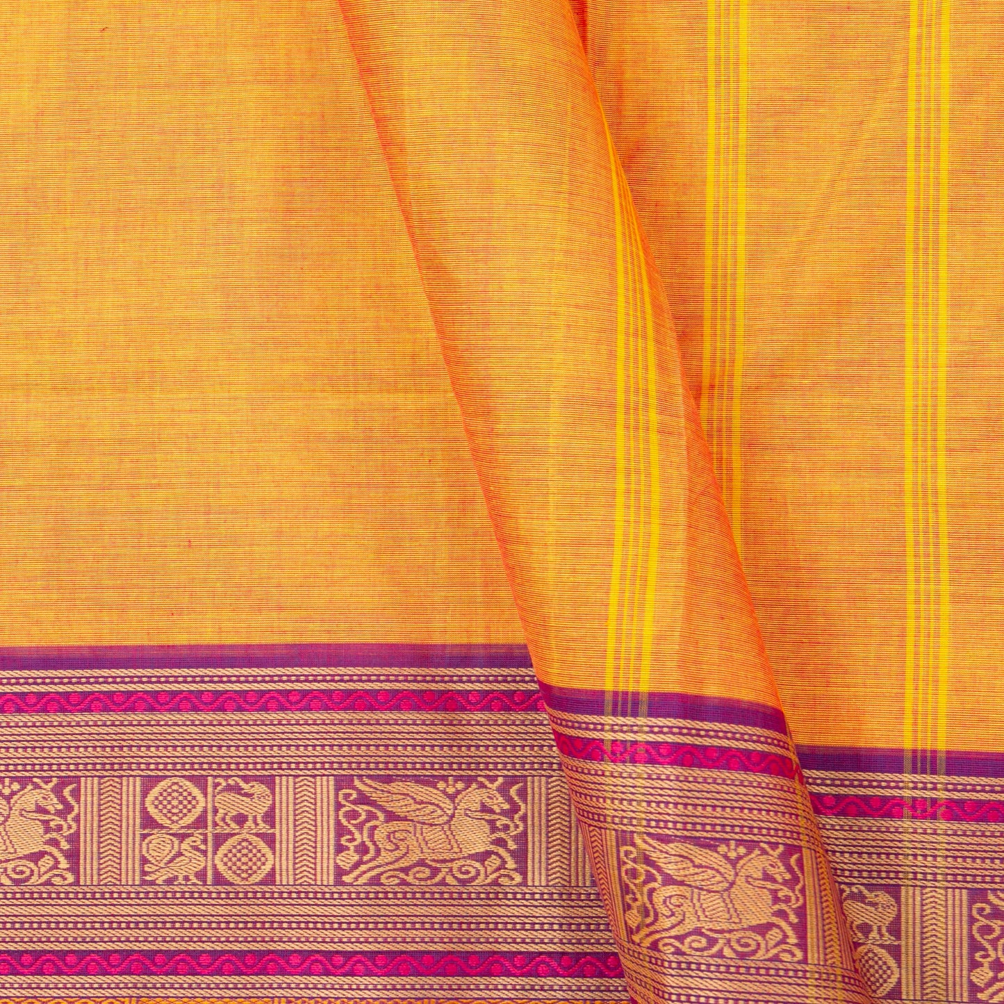 Yellow And Purple Kanchi Cotton Saree For Festive Wear PV MM KC 691