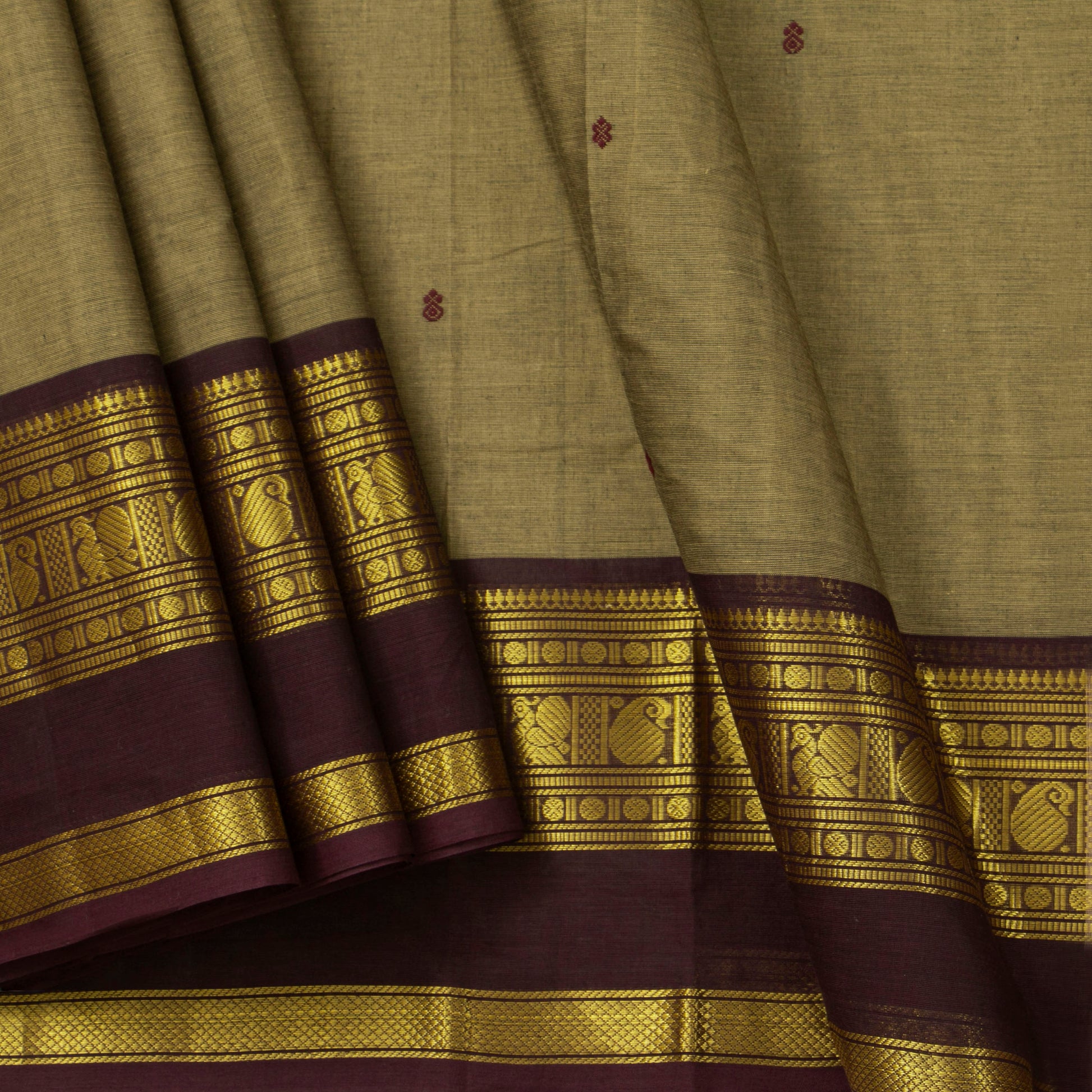 Fawn And Brown Kanchi Cotton Saree For Festive Wear PV MM KC 898 - Cotton Saree - Panjavarnam PV MM KC 898