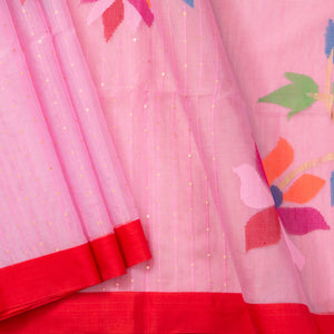 Baby Pink And Red Tissue Sequins Dhakai Jamdhani Mulmul Silk Saree For Party Wear PV MJ 125
