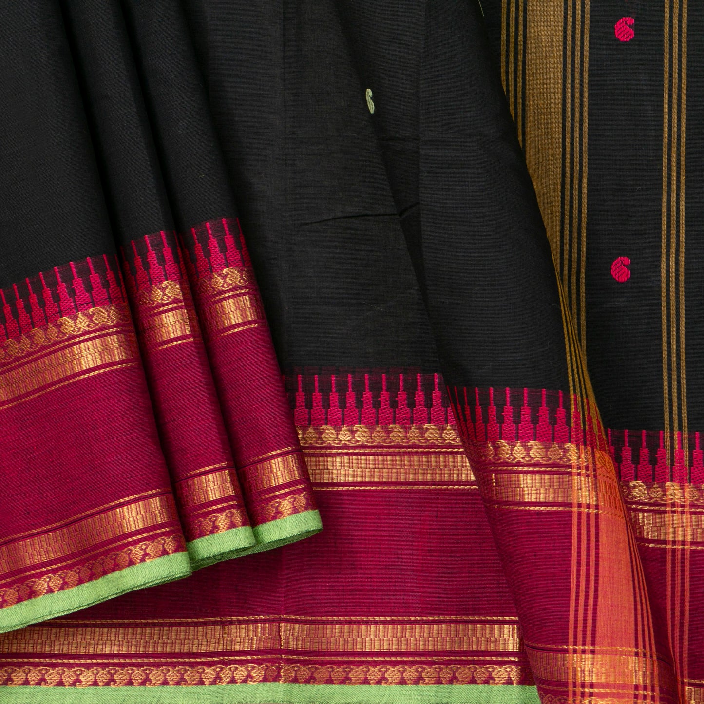 Black And Maroon Kanchi Cotton Saree For Festive Wear PV MM KC 888