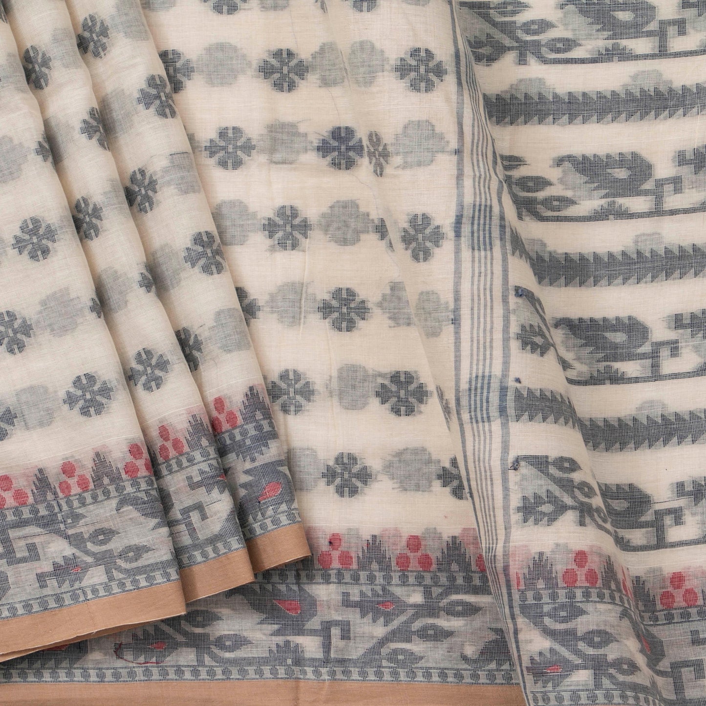 Off White Dhakai Jamdhani Mulmul Silk Saree For Office Wear PV MJ 112