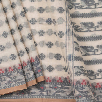 Off White Dhakai Jamdhani Mulmul Silk Saree For Office Wear PV MJ 112