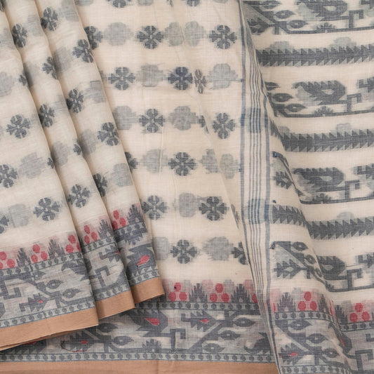 Off White Dhakai Jamdhani Mulmul Silk Saree For Office Wear PV MJ 112 - Dhakai Jamdhani - Panjavarnam PV MJ 112