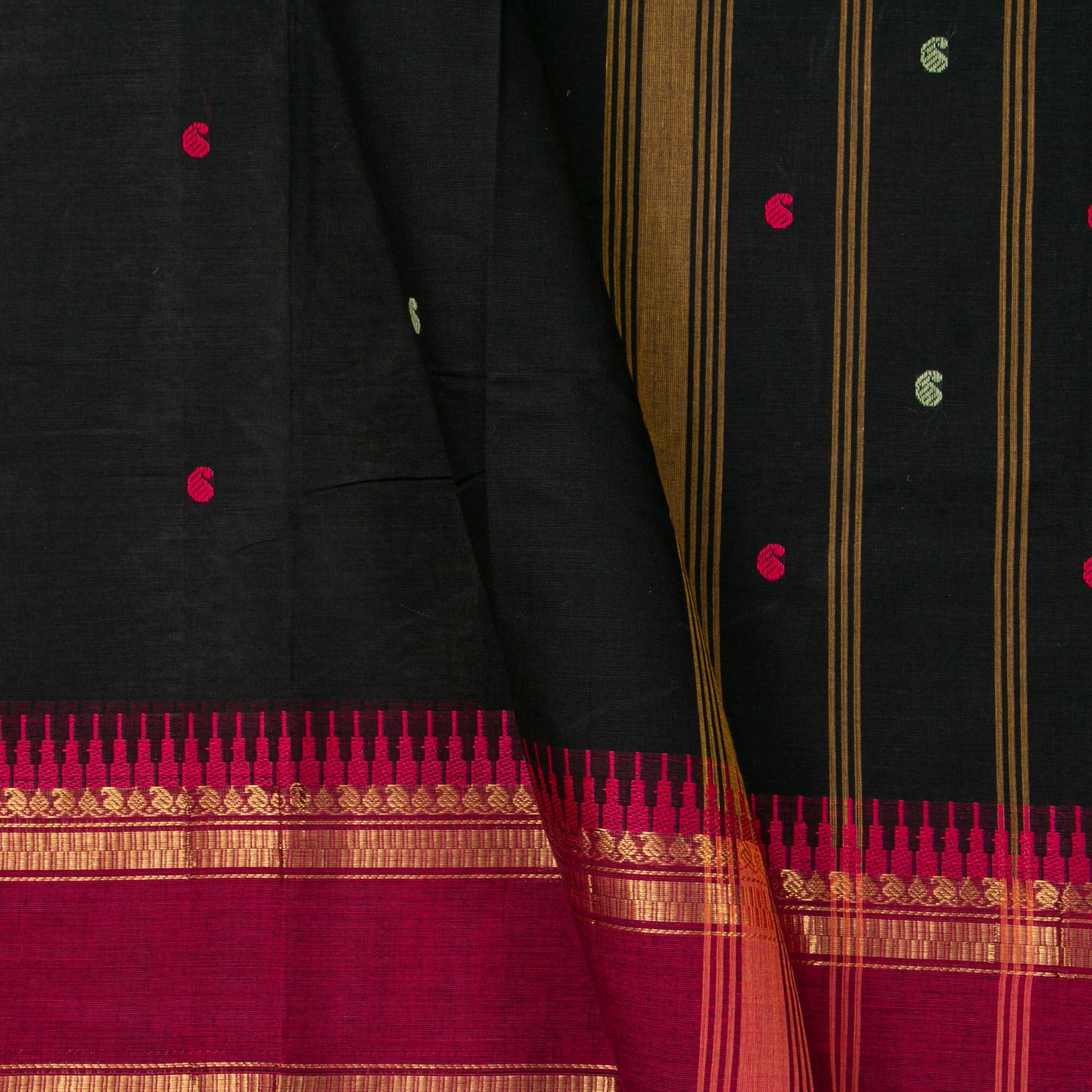 Black And Maroon Kanchi Cotton Saree For Festive Wear PV MM KC 888