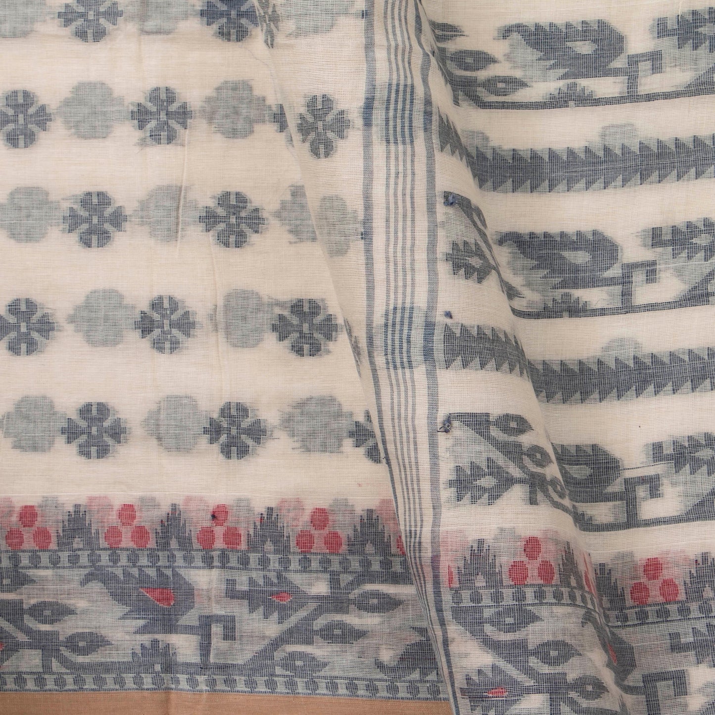 Off White Dhakai Jamdhani Mulmul Silk Saree For Office Wear PV MJ 112