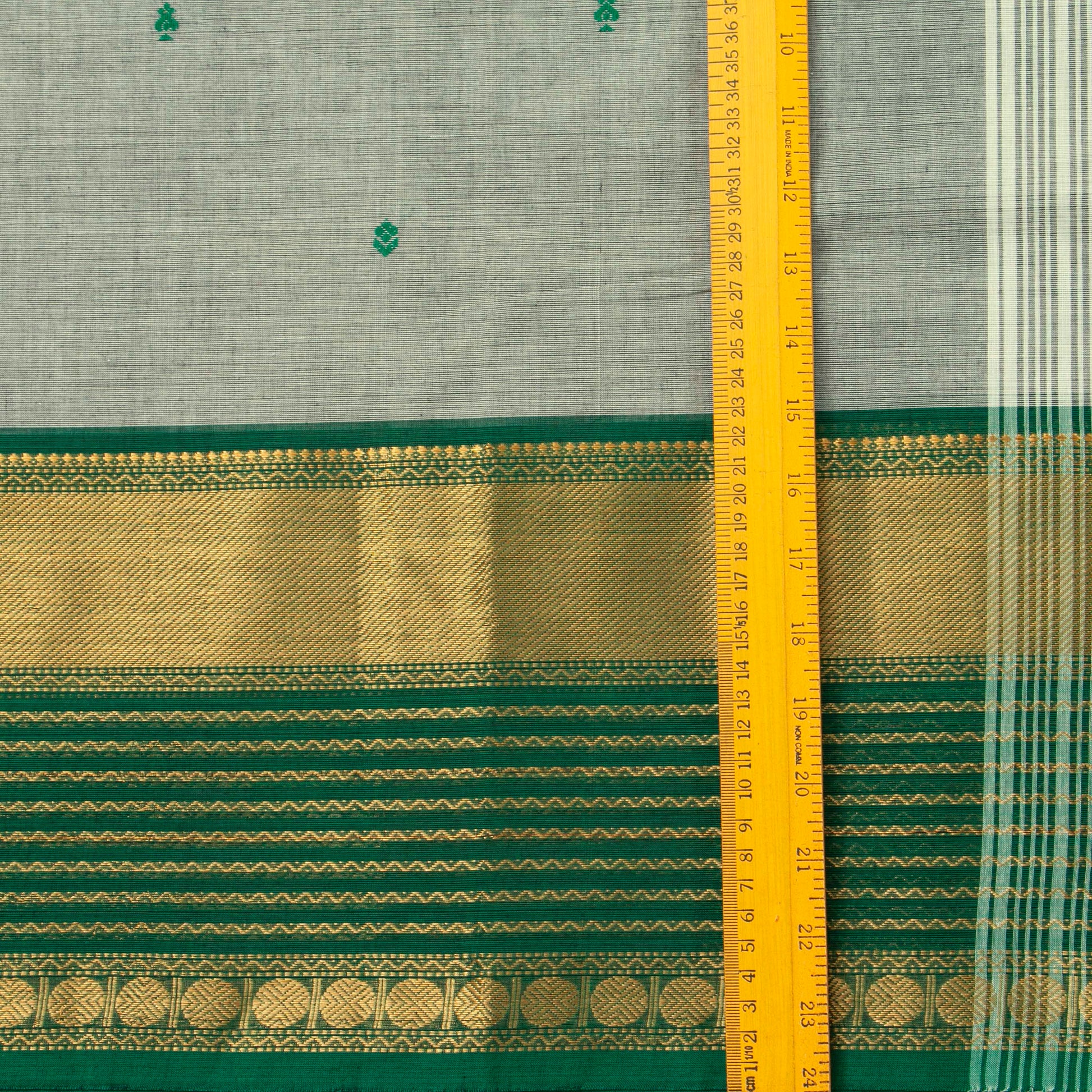 Grey And Green Kanchi Cotton Saree For Festive Wear PV MM KC 879 - Cotton Saree - Panjavarnam PV MM KC 879
