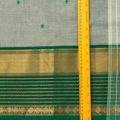 Grey And Green Kanchi Cotton Saree For Festive Wear PV MM KC 879 - Cotton Saree - Panjavarnam PV MM KC 879
