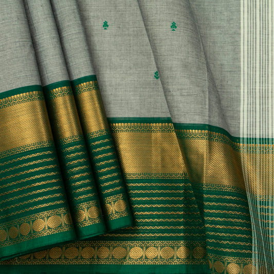 Grey And Green Kanchi Cotton Saree For Festive Wear PV MM KC 879