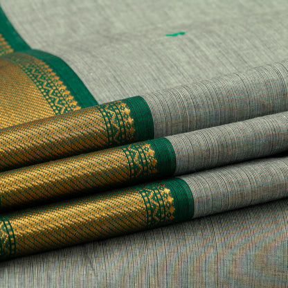 Grey And Green Kanchi Cotton Saree For Festive Wear PV MM KC 879 - Cotton Saree - Panjavarnam PV MM KC 879