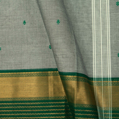 Grey And Green Kanchi Cotton Saree For Festive Wear PV MM KC 879 - Cotton Saree - Panjavarnam PV MM KC 879