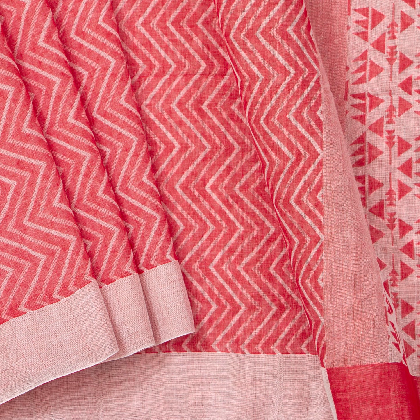 Red And Off White Dhakai Jamdhani Mulmul Silk Saree With Chevron Design For Office Wear PV MJ 114