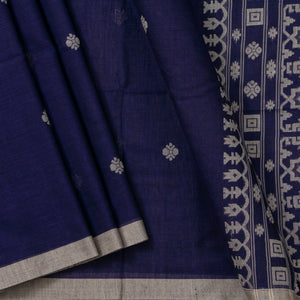 Dark Blue Dhakai Jamdhani Mulmul Silk Saree For Office Wear PV MJ 113
