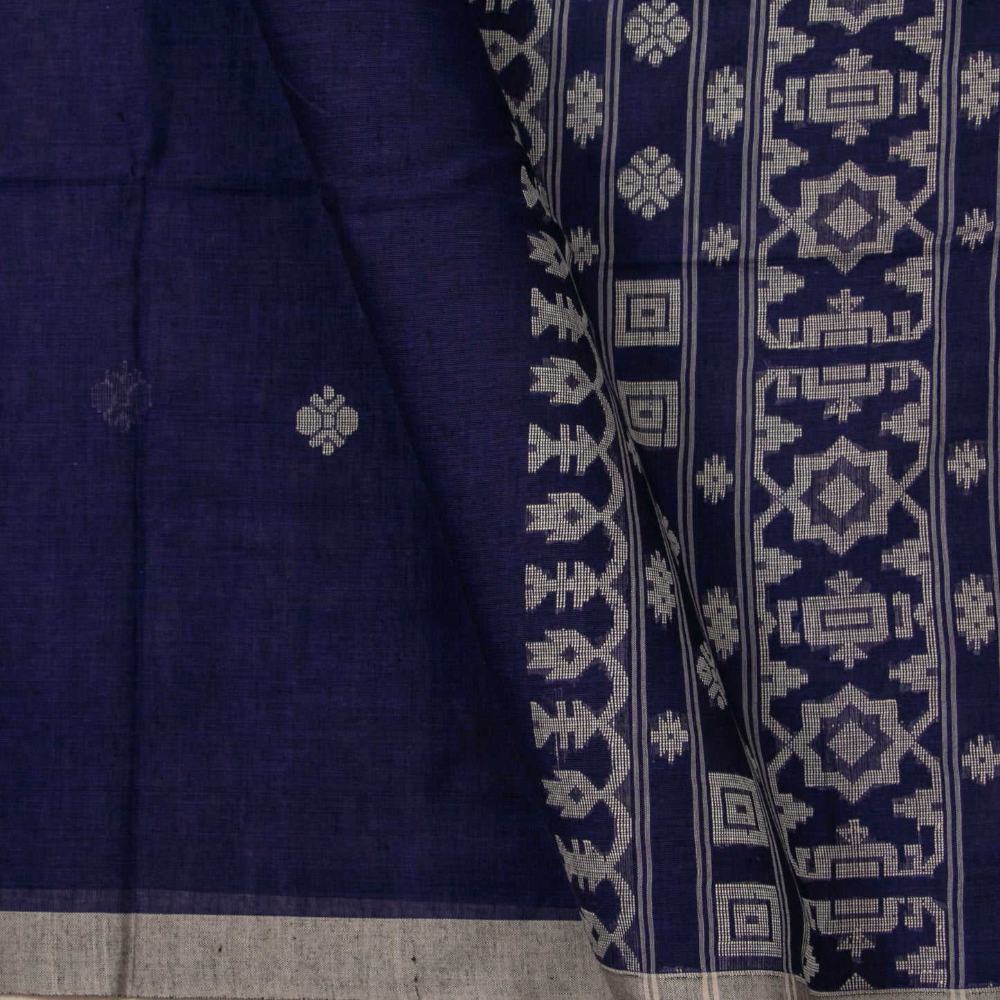 Dark Blue Dhakai Jamdhani Mulmul Silk Saree For Office Wear PV MJ 113