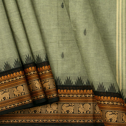 Elachi Green And Black Kanchi Cotton Saree For Festive Wear PV MM KC 917