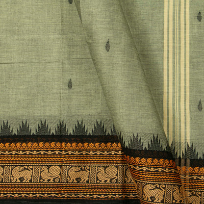 Elachi Green And Black Kanchi Cotton Saree For Festive Wear PV MM KC 917