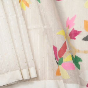 Off White Tissue Sequins Dhakai Jamdani Mulmul Silk Saree For Party Wear PV MJ 130