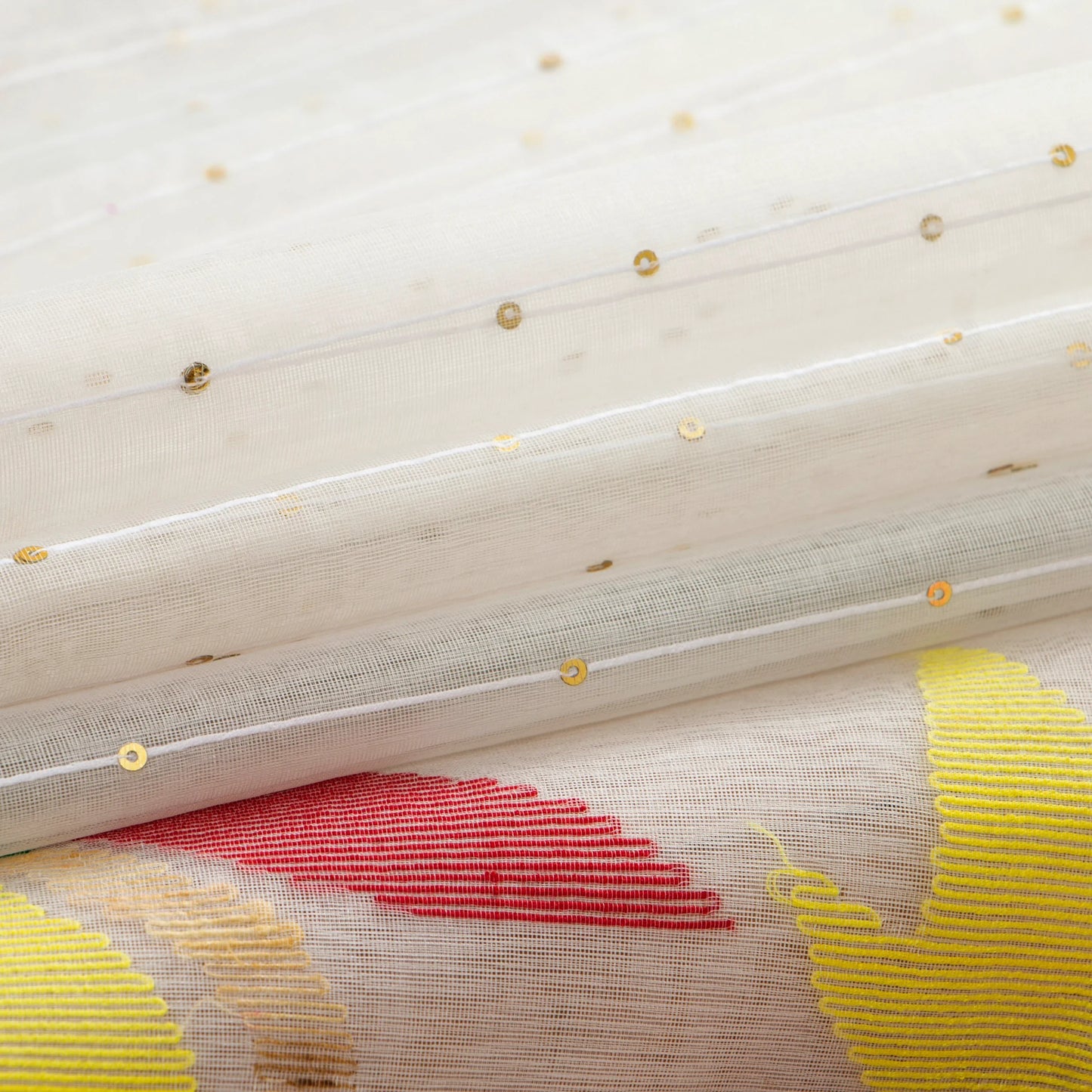 Off White Tissue Sequins Dhakai Jamdani Mulmul Silk Saree For Party Wear PV MJ 130