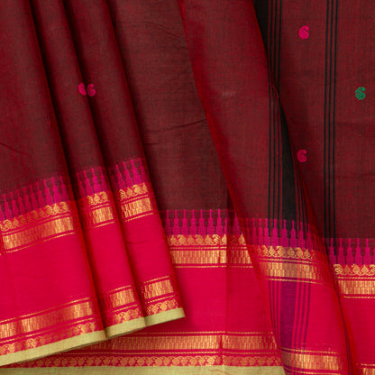 Maroon And Pink Kanchi Cotton Saree For Festive Wear PV MM KC 915 - Cotton Saree - Panjavarnam PV MM KC 915