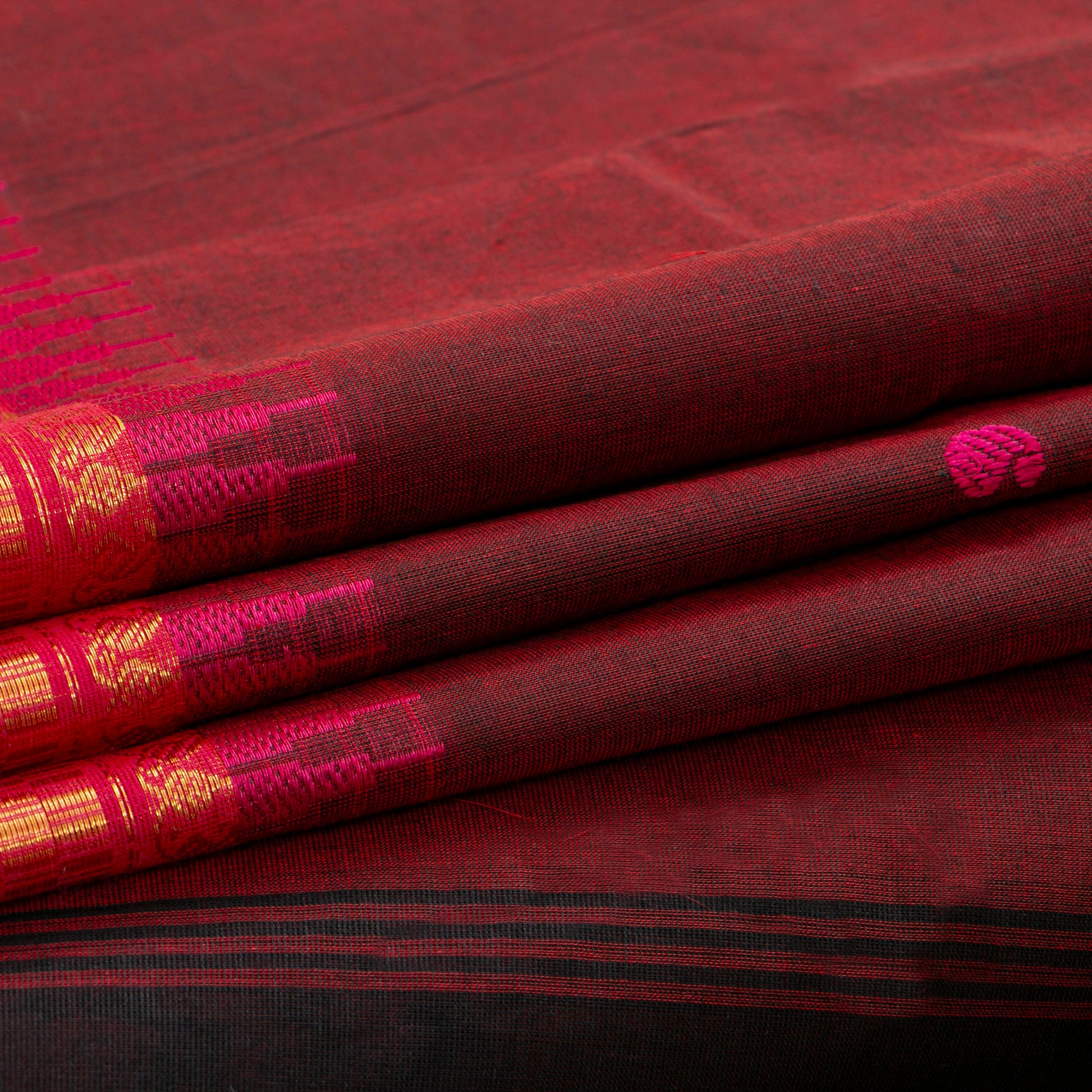 Maroon And Pink Kanchi Cotton Saree For Festive Wear PV MM KC 915 - Cotton Saree - Panjavarnam PV MM KC 915