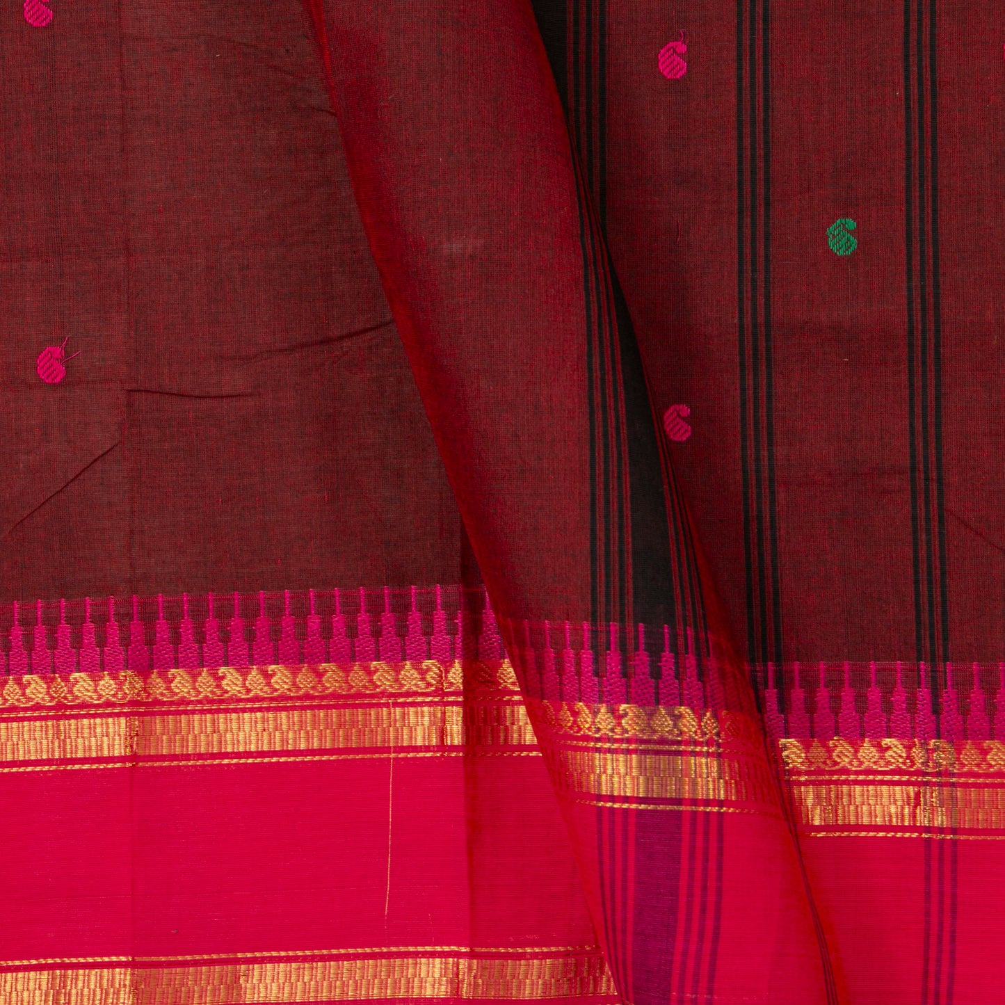 Maroon And Pink Kanchi Cotton Saree For Festive Wear PV MM KC 915 - Cotton Saree - Panjavarnam PV MM KC 915