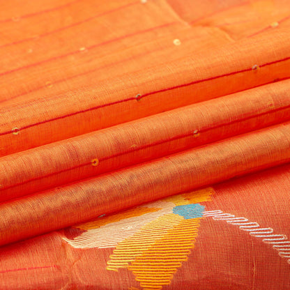 Orange Tissue Sequins Dhakai Jamdhani Mulmul Silk Saree For Party Wear PV MJ 123