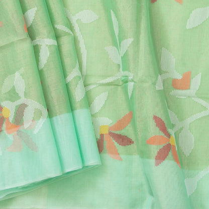 Pastel Green And Turquoise Tissue Sequins Dhakai Jamdani Mulmul Silk Saree For Party Wear PV MJ 128