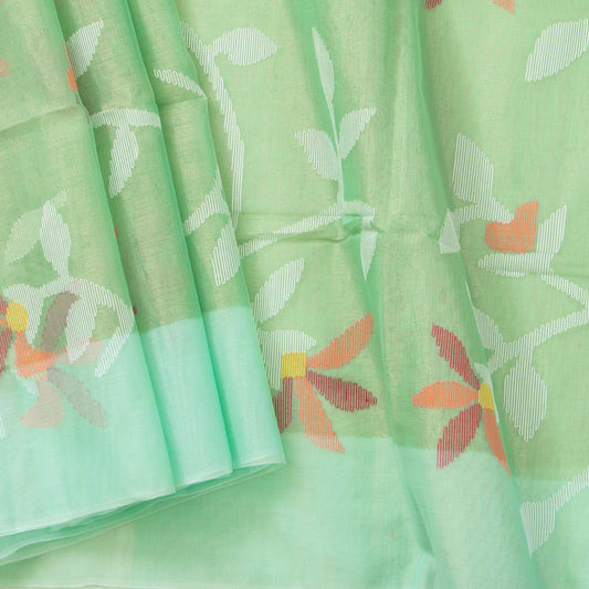 Pastel Green And Turquoise Tissue Sequins Dhakai Jamdani Mulmul Silk Saree For Party Wear PV MJ 128