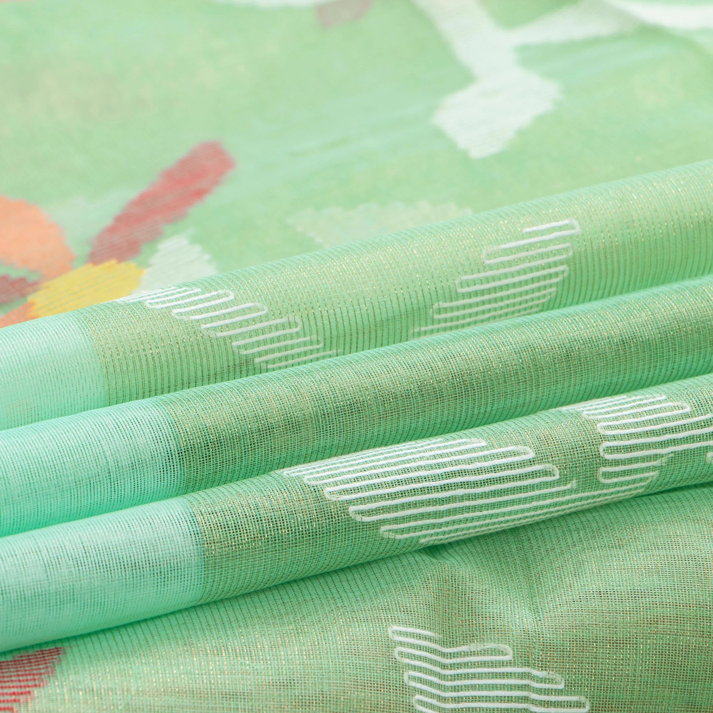 Pastel Green And Turquoise Tissue Sequins Dhakai Jamdani Mulmul Silk Saree For Party Wear PV MJ 128